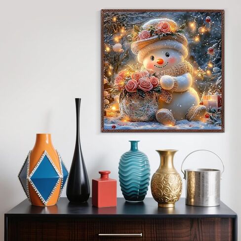 Winter Snowman Flower Light Diamond Painting Kits for Adults, 5D Diamond Art Kits for Adults Beginners, DIY Full Round Drill Diamond Dot Painting Gem Art Kits for Adult, Home Wall Decor 13.8x13.8 Inch in Saudi Arabia