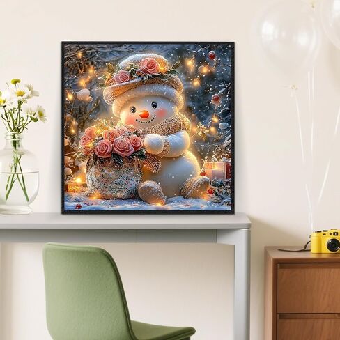 Winter Snowman Flower Light Diamond Painting Kits for Adults, 5D Diamond Art Kits for Adults Beginners, DIY Full Round Drill Diamond Dot Painting Gem Art Kits for Adult, Home Wall Decor 13.8x13.8 Inch in Saudi Arabia
