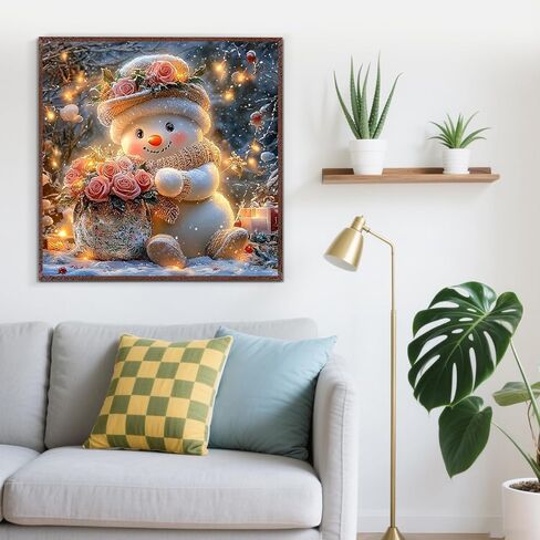 Winter Snowman Flower Light Diamond Painting Kits for Adults, 5D Diamond Art Kits for Adults Beginners, DIY Full Round Drill Diamond Dot Painting Gem Art Kits for Adult, Home Wall Decor 13.8x13.8 Inch in Saudi Arabia