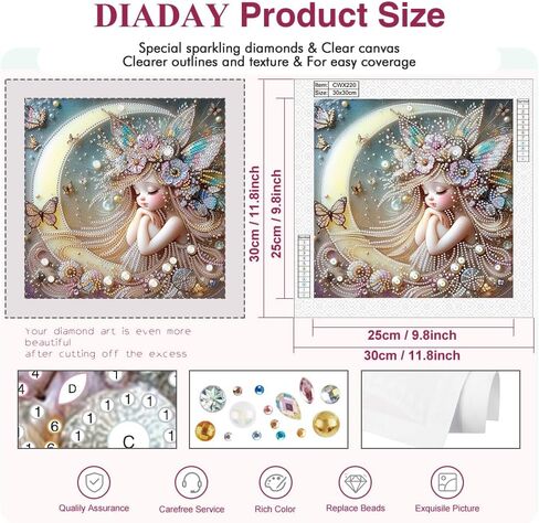 DIADAY Special Shape Diamond Painting Kits for Adults Fairy Girl, 5D Crystal Rhinestone Special Shaped Diamond Art Kits, DIY Partial Drill Crafts Home Wall Decor Gift Art 12 x 12 Inches in Saudi Arabia