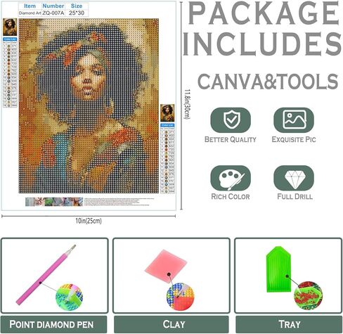sdfkmlcdl مجموعات الفن الماسي للمرأة الأمريكية الأفريقية للبالغين، مجموعات الرسم الماسي ذات الحفر الكامل للنساء السود العرقية للبالغين والمبتدئين، 9.8 × 11.8 بوصة in Saudi Arabia