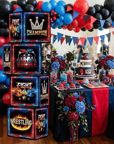 HAPPARTY Wrestling Theme Block Boxes 30x30CM Centerpieces 4PCS for Birthday Baby Shower Wrestle Man Celebrating Event Party Background Photo Booth Props Deccorations Supplies in Saudi Arabia