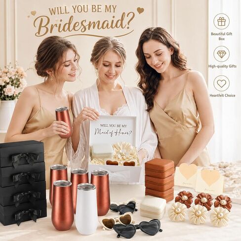 44Pcs Bridesmaid Proposal Gifts Bridesmaid Box Set Will You Be My Bridesmaid Bulk Maid of Honor Gifts with Gift Box Stainless Steel Champagne Tumbler Cards for Bridal Shower Wedding Bachelorette in Kuwait