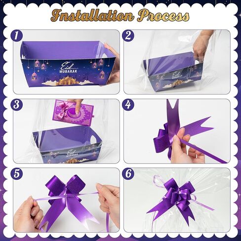 OSNIE Eid Mubarak Gift Bag Empty Baskets - 24 Sets Islamic Eid Gold Lantern and Moon Party Gift Baskets Empty with Cellophane Bags and Ribbons Bows for Festivals Holiday Business Carnival (4 Styles) in Saudi Arabia