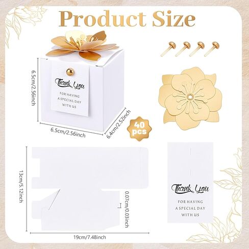 INTERWARM 40 Pcs Paper Candy Wedding Favor Boxes, 2.56Inch Flower Square Wedding Candy Box Candy Boxes Paper Bridal Gift Box for Mother's Day Guests Weddings Birthday Decorations Party Anniversary in Saudi Arabia