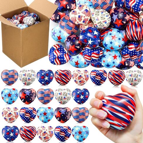 JellyArch 16 Pcs 4th of July Stress Ball Bulk 2.75 Inch Patriotic Heart Stress Ball Independence Day Mini Foam Toys Red White Blue Relief Heart Gift Motivational Gift for USA Carnival Party Supplies in Kuwait