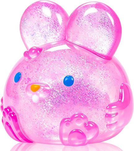 Easter Bunny Squishies Squeeze Toys for Kids Adults, Easter Basket Stuffers Glitter Taba Rabbits Stress Balls for Boys Girls, Squishy Easter Rabbits Sensory Fidget Toys for Autism, Ideal Gifts (Pink) in Saudi Arabia