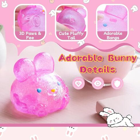 Easter Bunny Squishies Squeeze Toys for Kids Adults, Easter Basket Stuffers Glitter Taba Rabbits Stress Balls for Boys Girls, Squishy Easter Rabbits Sensory Fidget Toys for Autism, Ideal Gifts (Pink) in Saudi Arabia