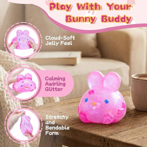 Easter Bunny Squishies Squeeze Toys for Kids Adults, Easter Basket Stuffers Glitter Taba Rabbits Stress Balls for Boys Girls, Squishy Easter Rabbits Sensory Fidget Toys for Autism, Ideal Gifts (Pink) in Saudi Arabia