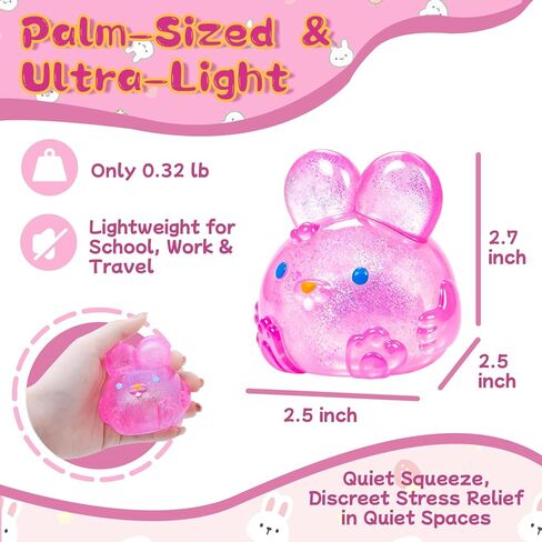 Easter Bunny Squishies Squeeze Toys for Kids Adults, Easter Basket Stuffers Glitter Taba Rabbits Stress Balls for Boys Girls, Squishy Easter Rabbits Sensory Fidget Toys for Autism, Ideal Gifts (Pink) in Saudi Arabia