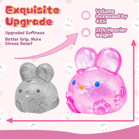 Easter Bunny Squishies Squeeze Toys for Kids Adults, Easter Basket Stuffers Glitter Taba Rabbits Stress Balls for Boys Girls, Squishy Easter Rabbits Sensory Fidget Toys for Autism, Ideal Gifts (Pink) in Saudi Arabia