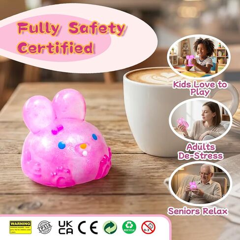Easter Bunny Squishies Squeeze Toys for Kids Adults, Easter Basket Stuffers Glitter Taba Rabbits Stress Balls for Boys Girls, Squishy Easter Rabbits Sensory Fidget Toys for Autism, Ideal Gifts (Pink) in Saudi Arabia