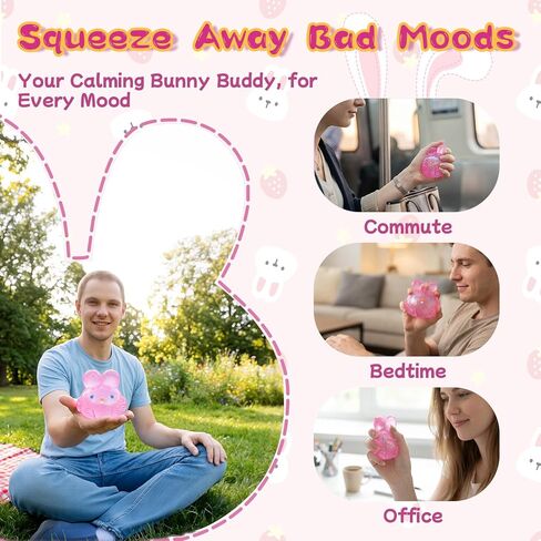 Easter Bunny Squishies Squeeze Toys for Kids Adults, Easter Basket Stuffers Glitter Taba Rabbits Stress Balls for Boys Girls, Squishy Easter Rabbits Sensory Fidget Toys for Autism, Ideal Gifts (Pink) in Saudi Arabia