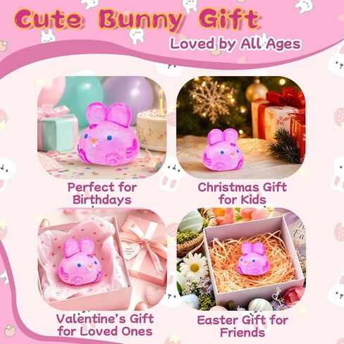 Easter Bunny Squishies Squeeze Toys for Kids Adults, Easter Basket Stuffers Glitter Taba Rabbits Stress Balls for Boys Girls, Squishy Easter Rabbits Sensory Fidget Toys for Autism, Ideal Gifts (Pink) in Saudi Arabia