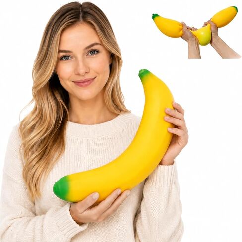 Giant Banana Squishy, Jumbo Big Banana Fruit Squishy, Slow Rising Soft Squeeze Stress Relief Squishyies for Adults, Office Desk & Home (Soft Filled) in Saudi Arabia