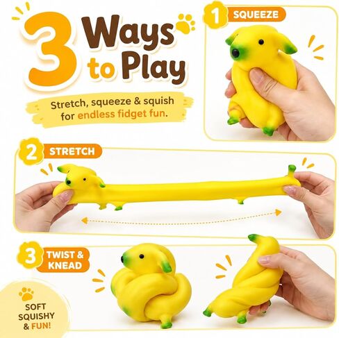 Banana Dog Squishy Toy, 6X Stretchable Kawaii Slow Rising Squishies, Non-Sticky Squeeze Toy, Stress Relief Sensory Fidget Toys 2-Player Interactive for Adults & Kids, Anxiety Plushie,Funny Desk Fidget in Saudi Arabia
