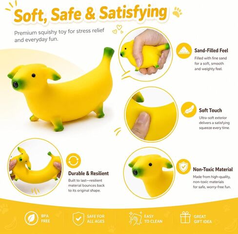 Banana Dog Squishy Toy, 6X Stretchable Kawaii Slow Rising Squishies, Non-Sticky Squeeze Toy, Stress Relief Sensory Fidget Toys 2-Player Interactive for Adults & Kids, Anxiety Plushie,Funny Desk Fidget in Saudi Arabia