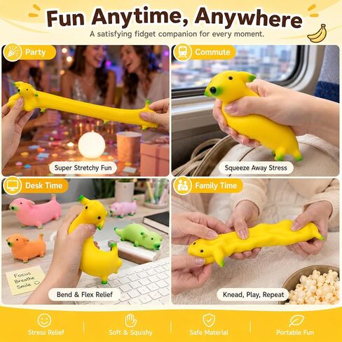 Banana Dog Squishy Toy, 6X Stretchable Kawaii Slow Rising Squishies, Non-Sticky Squeeze Toy, Stress Relief Sensory Fidget Toys 2-Player Interactive for Adults & Kids, Anxiety Plushie,Funny Desk Fidget in Saudi Arabia