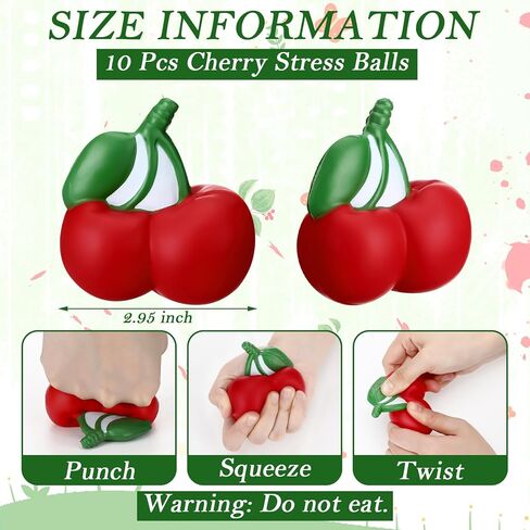 Jenaai 10 Pcs Cherry Stress Ball Sweet Cute Fruit Stress Relief Toys for Kids and Adults, Durable PU Sensory Fidget Toys for Anxiety and Relaxation, Gifts Basket Stuffer in Saudi Arabia