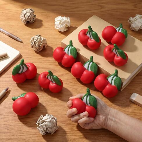 Jenaai 10 Pcs Cherry Stress Ball Sweet Cute Fruit Stress Relief Toys for Kids and Adults, Durable PU Sensory Fidget Toys for Anxiety and Relaxation, Gifts Basket Stuffer in Saudi Arabia