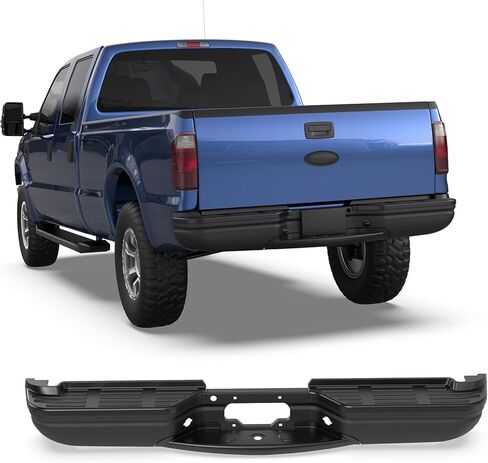 KUIPERAUTO Black Rear Step Bumper Assembly Compatible for 1999-2007 Ford F250 F350 F-250 SUPER DUTY Pickup ‎FO1101121 WITHOUT Parking Sensor Holes Steel Complete Back Bumpers in Kuwait