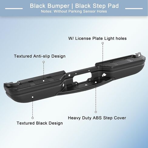KUIPERAUTO Black Rear Step Bumper Assembly Compatible for 1999-2007 Ford F250 F350 F-250 SUPER DUTY Pickup ‎FO1101121 WITHOUT Parking Sensor Holes Steel Complete Back Bumpers in Kuwait