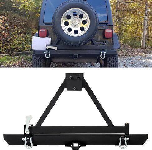 KUAFU Rear Bumper W/Tire Carrier Compatible with 1987-1996 Jeep Wrangler YJ 1997-2006 TJ 2003-2006 LJ w/D-Rings 2 packages in Kuwait