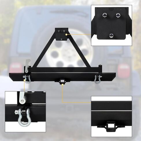 KUAFU Rear Bumper W/Tire Carrier Compatible with 1987-1996 Jeep Wrangler YJ 1997-2006 TJ 2003-2006 LJ w/D-Rings 2 packages in Kuwait