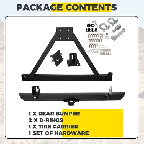 KUAFU Rear Bumper W/Tire Carrier Compatible with 1987-1996 Jeep Wrangler YJ 1997-2006 TJ 2003-2006 LJ w/D-Rings 2 packages in Kuwait