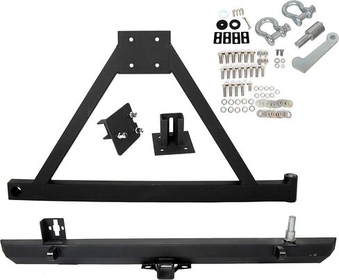 KUAFU Rear Bumper W/Tire Carrier Compatible with 1987-1996 Jeep Wrangler YJ 1997-2006 TJ 2003-2006 LJ w/D-Rings 2 packages in Kuwait