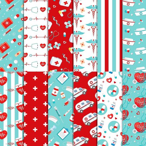 24 Sheets Nurse Scrapbook Paper 12'' x 12'' Medical Pattern Paper Pad Healthcare Double-Sided Scrapbook Pad for Nurses, Doctors, Medical Students, Nurse Appreciation Week, Graduation Gifts, DIY Crafts in Kuwait