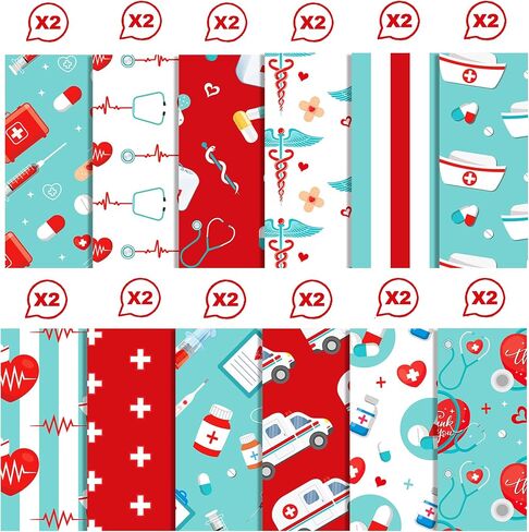 24 Sheets Nurse Scrapbook Paper 12'' x 12'' Medical Pattern Paper Pad Healthcare Double-Sided Scrapbook Pad for Nurses, Doctors, Medical Students, Nurse Appreciation Week, Graduation Gifts, DIY Crafts in Kuwait