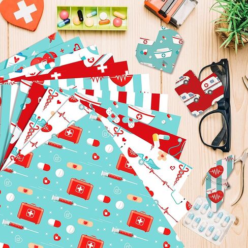 24 Sheets Nurse Scrapbook Paper 12'' x 12'' Medical Pattern Paper Pad Healthcare Double-Sided Scrapbook Pad for Nurses, Doctors, Medical Students, Nurse Appreciation Week, Graduation Gifts, DIY Crafts in Kuwait