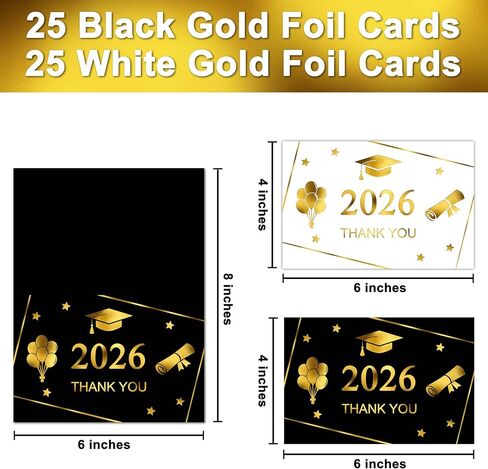 2026 Gold Foil Graduation Thank You Cards with Envelopes, 50 Pack 4x6 Inches Grad Thank You Cards Notes for College High School in Saudi Arabia
