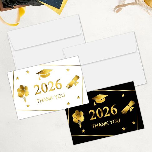 2026 Gold Foil Graduation Thank You Cards with Envelopes, 50 Pack 4x6 Inches Grad Thank You Cards Notes for College High School in Saudi Arabia