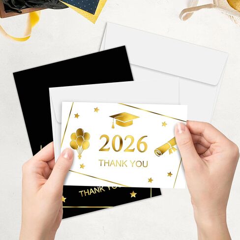 2026 Gold Foil Graduation Thank You Cards with Envelopes, 50 Pack 4x6 Inches Grad Thank You Cards Notes for College High School in Saudi Arabia