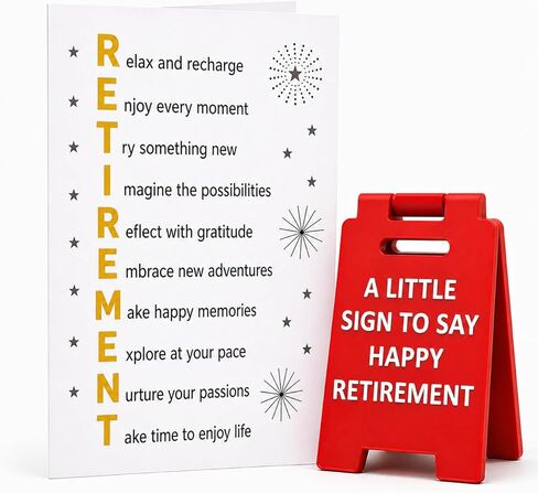 Fun-Plus Retirement Card with Mini Desk Sign – 2-in-1 Retirement Greeting Card & Keepsake Set – Uplifting 7x4.75" Farewell Card for Woman & Man – Small Retirement Gift & Gift Basket Filler Memento in Kuwait