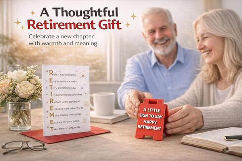 Fun-Plus Retirement Card with Mini Desk Sign – 2-in-1 Retirement Greeting Card & Keepsake Set – Uplifting 7x4.75" Farewell Card for Woman & Man – Small Retirement Gift & Gift Basket Filler Memento in Kuwait