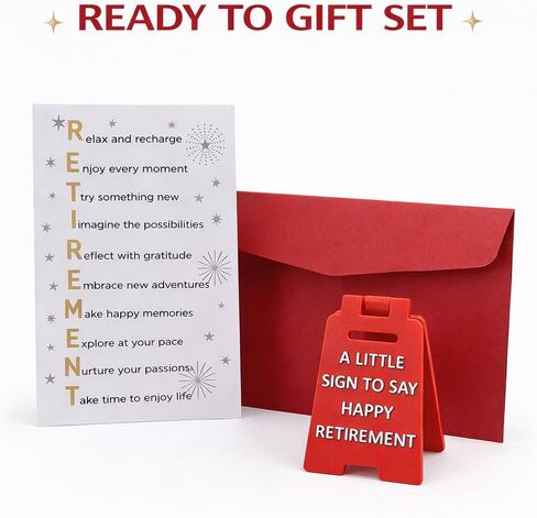 Fun-Plus Retirement Card with Mini Desk Sign – 2-in-1 Retirement Greeting Card & Keepsake Set – Uplifting 7x4.75" Farewell Card for Woman & Man – Small Retirement Gift & Gift Basket Filler Memento in Kuwait
