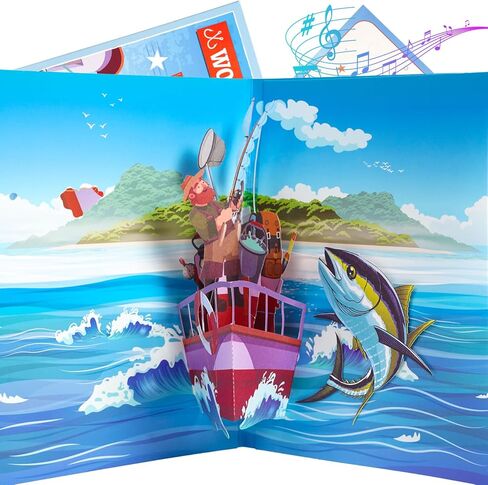 APOTODITO Fathers Day Card, Fishing Card for Father, Shaking Fish Greeting Card, Fathers Day Gift for Dad Father in Saudi Arabia