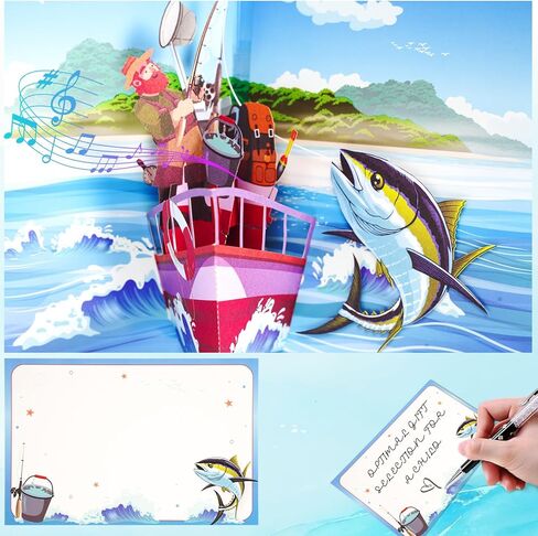 APOTODITO Fathers Day Card, Fishing Card for Father, Shaking Fish Greeting Card, Fathers Day Gift for Dad Father in Saudi Arabia