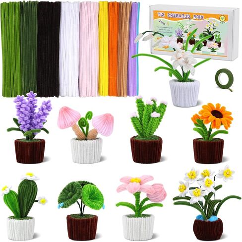 UzecPk Pipe Cleaners Craft, Pipe Cleaner Flower Kit, Craft Pipe Cleaners, Chenille Pipe Cleaners with Wrapping Paper, Step-by-Step Video Tutorials for Birthday Home Decoration (Purple) in Saudi Arabia