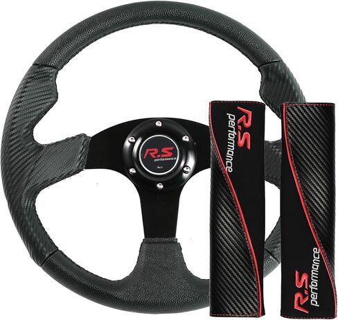 3Pcs Car Racing Steering Wheel 14'' Deep Dish Steering Wheel Suede Leather Sport Racing Drifting Rally 6 Bolt with Horn Button Universal for Racing/Rally/Motorsport/Car Sim Driving in Kuwait