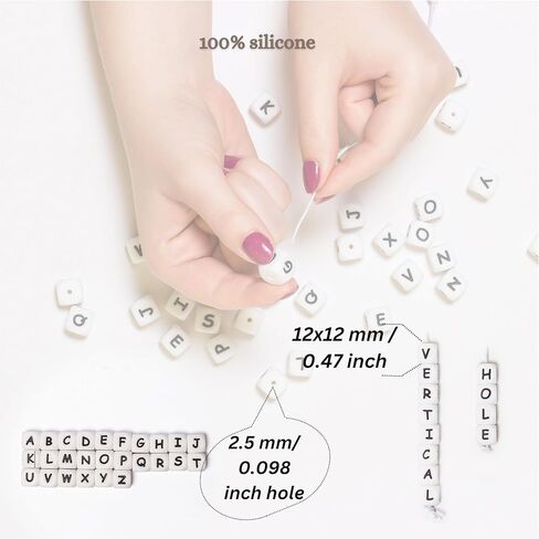 83PCS Silicone Letter Beads Vertical Hole 12mm A-Z Extra Vowels Even Smooth Accurate Square Silicone Beads for Pens Lanyards Alphabet Keychains Making White New in Saudi Arabia