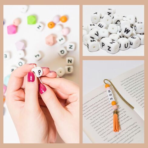 83PCS Silicone Letter Beads Vertical Hole 12mm A-Z Extra Vowels Even Smooth Accurate Square Silicone Beads for Pens Lanyards Alphabet Keychains Making White New in Saudi Arabia