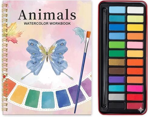 Watercolor Workbook for Beginners - 24 Colors Paint Set & Coloring Book, All-in-One Watercolor Painting Kit, Artistic Exploration Gift for Adults and Teens (Animals) in Kuwait