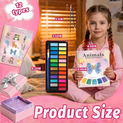 Watercolor Workbook for Beginners - 24 Colors Paint Set & Coloring Book, All-in-One Watercolor Painting Kit, Artistic Exploration Gift for Adults and Teens (Animals) in Kuwait