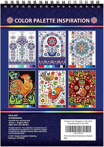 Folk Art. Scandinavia. Travel Size Adult Coloring Book on Thick Artist Paper with a Spiral Binding on the top in Saudi Arabia
