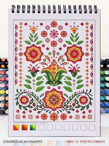 Folk Art. Scandinavia. Travel Size Adult Coloring Book on Thick Artist Paper with a Spiral Binding on the top in Saudi Arabia