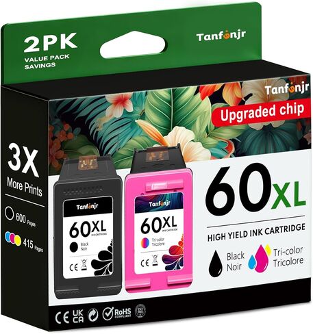 60XL Ink Cartridges Combo Pack Color and Black Compatible for HP Ink 60 60XL Work for PhotoSmart D110 C4780 C4680 C4795；Deskjet D2680 F2430 F4210 F4440 D2530 D2545 ；Envy 100 110 120 Printers 2Pack in Saudi Arabia